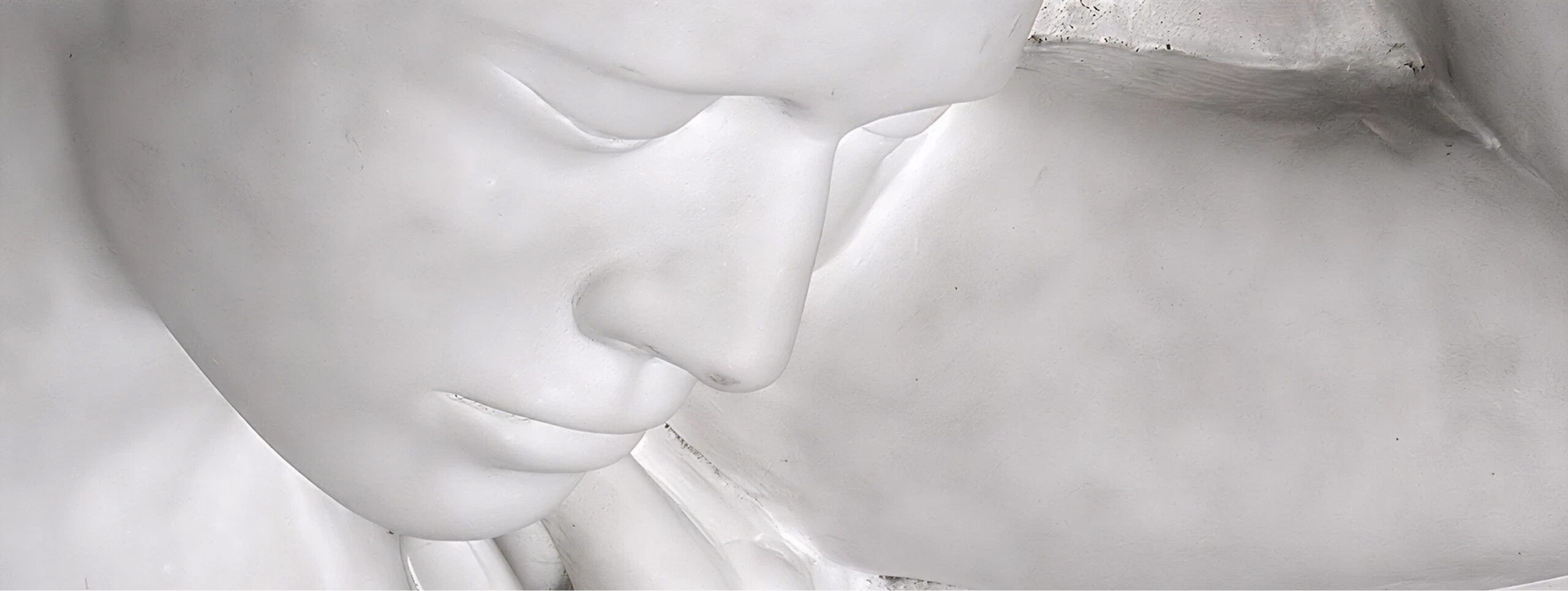 Marble sculpture close-up of a serene face
