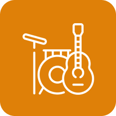 Music equipment symbols in white outline